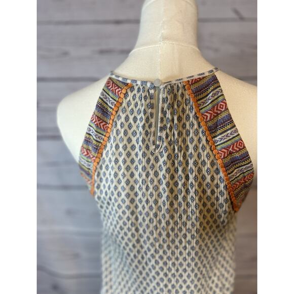 Boho Aztec Floral Embroidered Geometric Scalloped Sleeveless Top THML Size Small - Picture 5 of 7